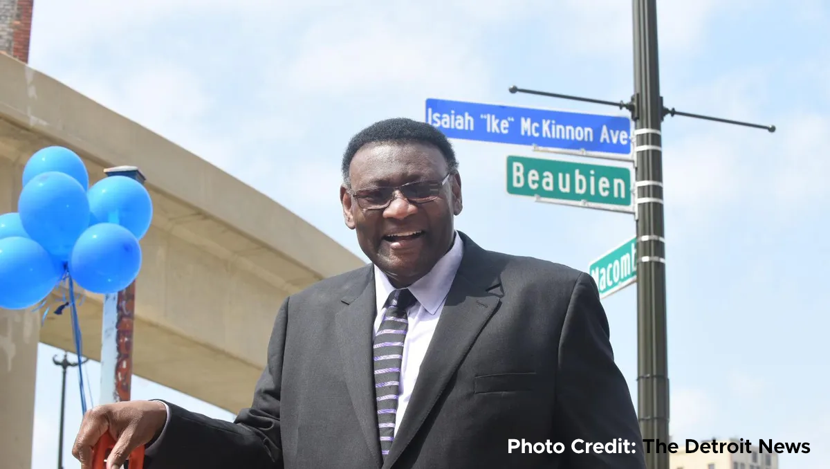 Photo of Dr. Ike McKinnon at the unveiling ceremony of a street named in his honor in Detroit, Michigan